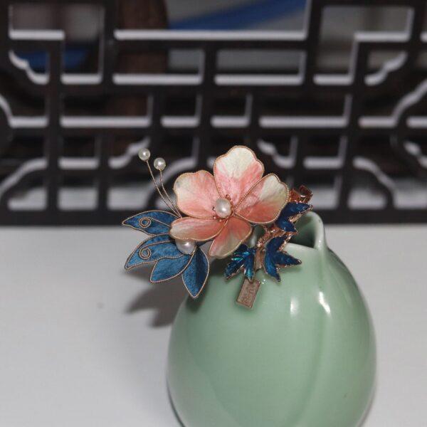 nice pink velvet flower and blue buttefly shape hair clip