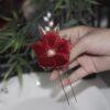 nice red velvet flower shape two pronged hairpin, hair fork