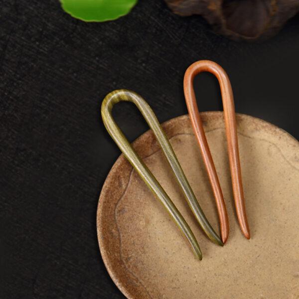 curve shape two prongs wood hairpin, wood hair fork