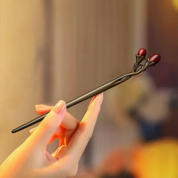 nice red wood flowers hairpin, wood hair stick