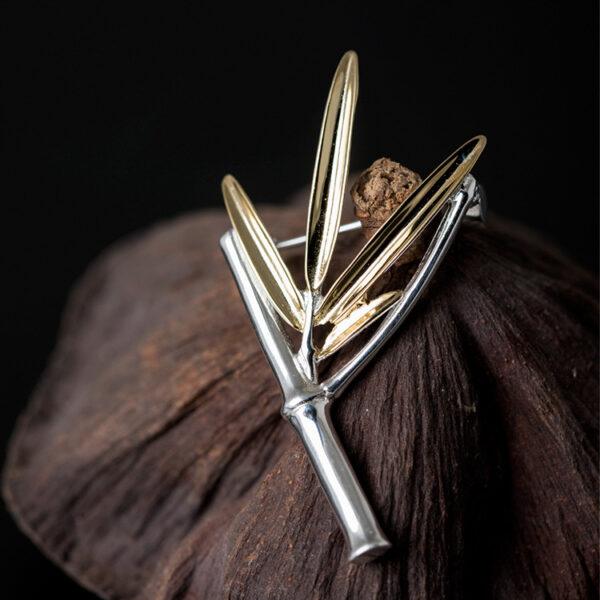 nice golden bamboo leaves shape s925 sterling silver brooch, silver pin