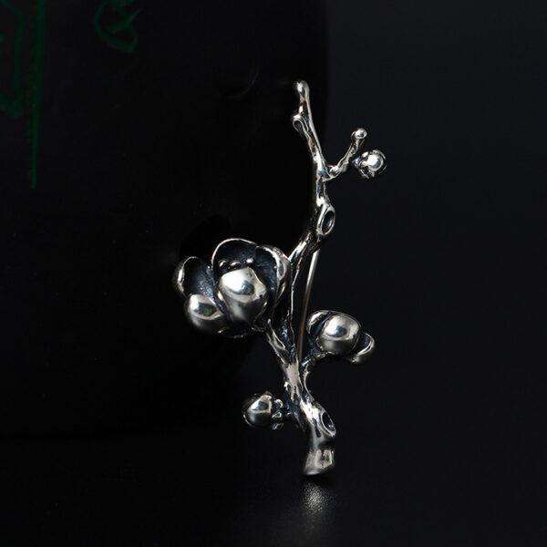 nice magnolia flower branch shape s925 sterling silver brooch, silver pin