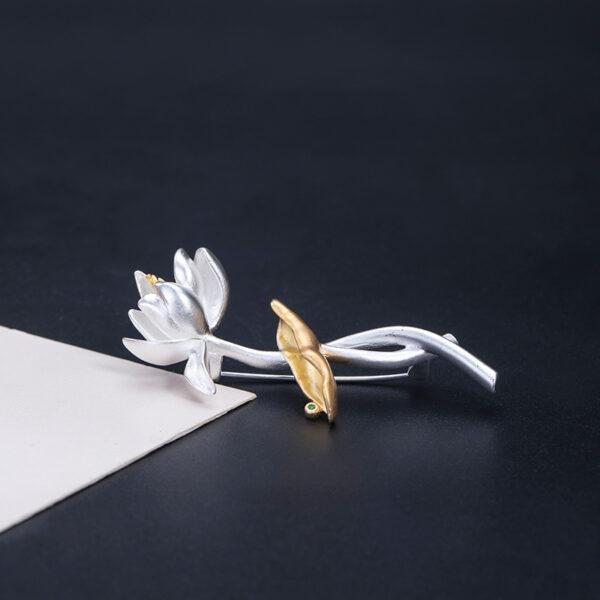 nice golden lotus flower shape s925 sterling silver brooch, silver pin