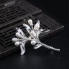 nice pearl olive branch shape s925 sterling silver brooch, silver pin