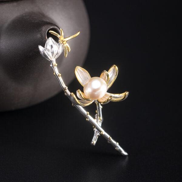 nice pearl lotus flower shape s925 sterling silver brooch, silver pin