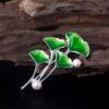 nice green enamel ginkgo leaf shape s925 sterling silver brooch, silver pin