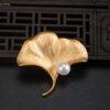 nice goldenginkgo leaf shape s925 sterling silver brooch, silver pin