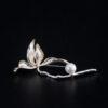 nice magnolia flower branch shape s925 sterling silver brooch, silver pin