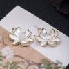 nice nephrite jade and pearl lotus flower shape s925 sterling silver brooch, silver pin