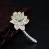 nice nephrite jade and pearl lotus flower shape s925 sterling silver brooch