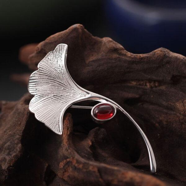 nice ginkgo leaf shape s925 sterling silver brooch, silver pin