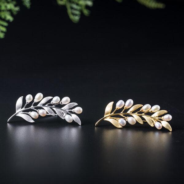 nice olive branch shape s925 sterling silver brooch, silver pin