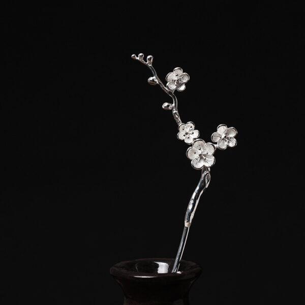 plum flowers branch shape s925 sterling silver hairpin, hair stick