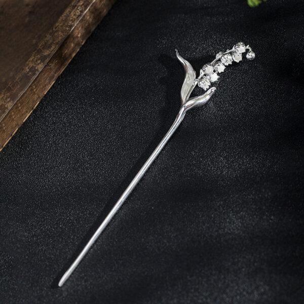 Bell lily flower branch shape s925 sterling silver hairpin, hair stick