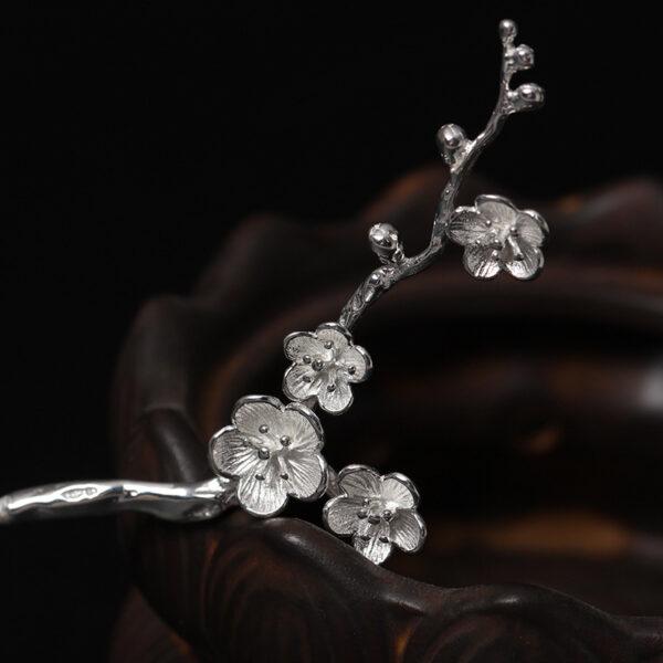 plum flowers branch shape s925 sterling silver hairpin, hair stick - Image 3