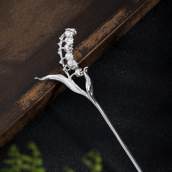 Bell lily flower branch shape s925 sterling silver hairpin, hair stick - Image 3