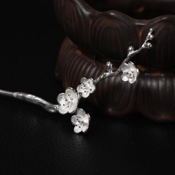 plum flowers branch shape s925 sterling silver hairpin, hair stick - Image 4