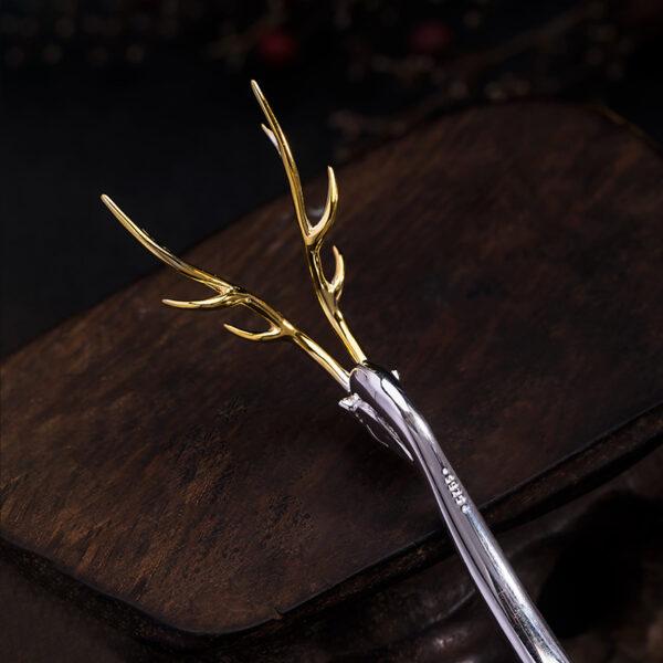 fine deer shape s925 sterling silver hairpin, hair stick - Image 4