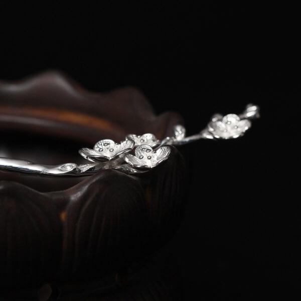 plum flowers branch shape s925 sterling silver hairpin, hair stick - Image 5