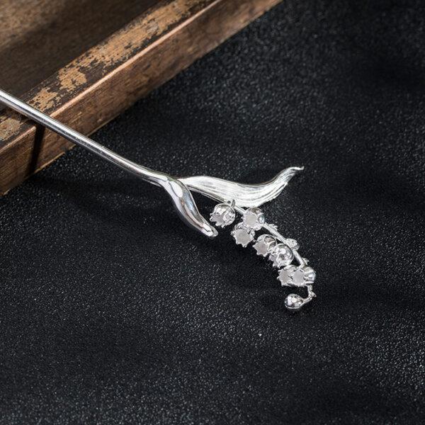 Bell lily flower branch shape s925 sterling silver hairpin, hair stick - Image 5