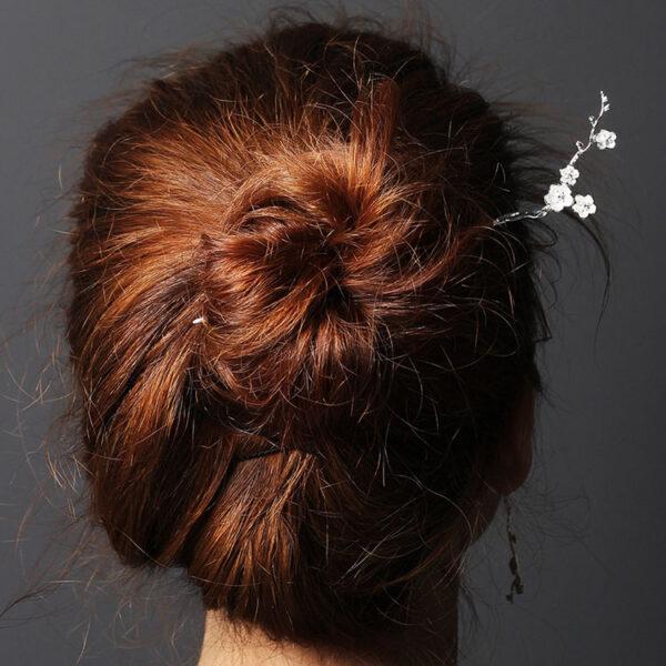 plum flowers branch shape s925 sterling silver hairpin, hair stick - Image 6